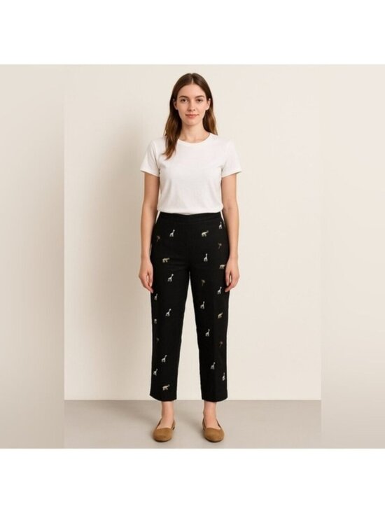 Peter Martin Pants - Peter Martin Black Linen Blend Embroidered Animal Pants - Size 12